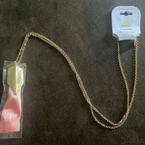 KL Pink Tassel Necklace with Gold Chain 18 inch NWT